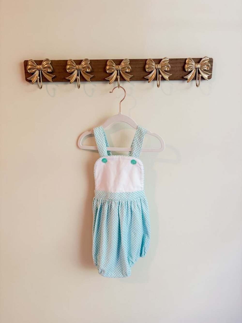 Shrimp and Grits Kids size 2T Blue Gingham Romper with Cross Back Straps
